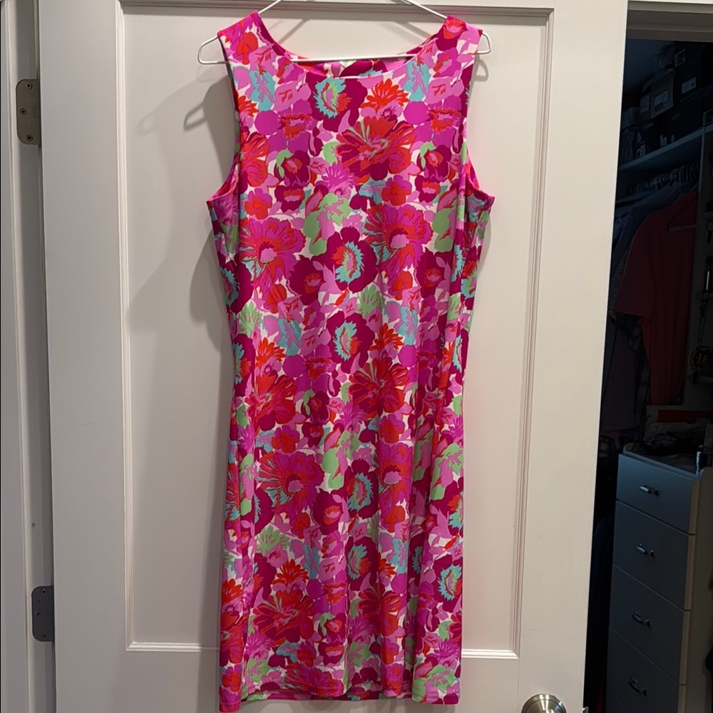 Jude Connally Pink Sheath Dress Square Neck Midi